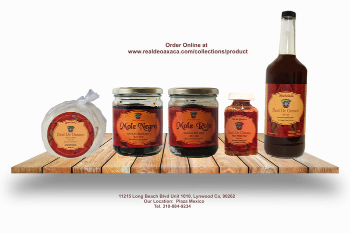Mole negro, Mole rojo, Michelada, queso Oaxaca, quesillo, Agave worm salt, sal de gusano.